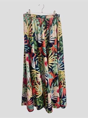 Falling Flower Tropical Floral Voluminous Maxi Skirt, Navy Multicolor NWOT